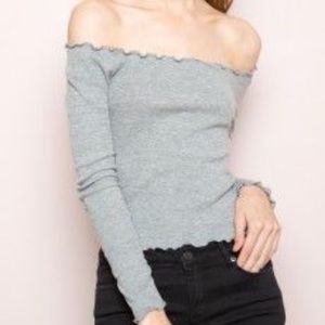 ♡ Brandy Melville Off Shoulder Grey Top ♡